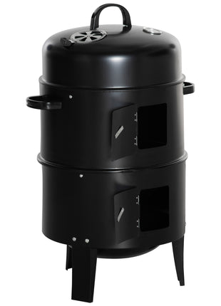 3-in-1 Vertical Charcoal BBQ Smoker Grill with 2 Cooking Areas and Thermometer