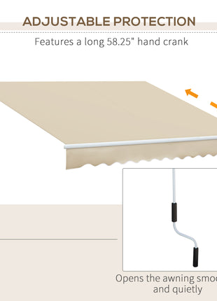 12' x 8' Patio Awning, Canopy Retractable Sun Shade Shelter w/ Manual Crank Handle for Deck, Yard, Cream White