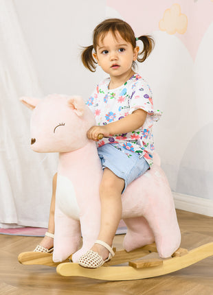 Kids Plush Ride-On Rocking Horse Deer-shaped Plush Toy Rocker with Realistic Sounds for Child 36-72 Months Pink