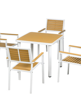 5pc Patio Table and Chairs Set, Aluminum Patio Dining Set w/ HDPE Materials, Umbrella Hole, Yellow