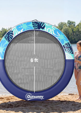 8FT Inflatable Water Hammock Floating Ring, Inflatable Floating Dock Platform for for Lakes, Pools, Oceans, Blue