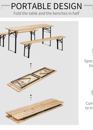 6' Portable Picnic Table and Bench Set, Outdoor Wooden Folding Camping Dining Table Set for Patio Garden Outdoor Activities