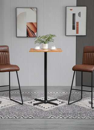30" Industrial Bar Stool, PU Leather Barstool with Footrest, Upholstered Armless Pub Height Chair, Brown / Black