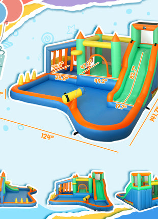 8 in 1 Inflatable Bounce House Water Slide with 550W High Power Blower, for 3-8 Years