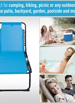 Foldable Chaise Lounge, 4-Position Reclining Back, Trifold Portable design and Breathable Mesh for Poolside,Camping, Hiking - Light Blue