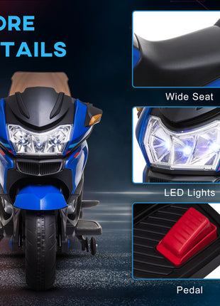 12V Kids Electric Motorcycle with Training Wheels, Battery Power Ride on Motorbike, High-Traction at 3.7 Mph Top Speed, with Light Music, Blue