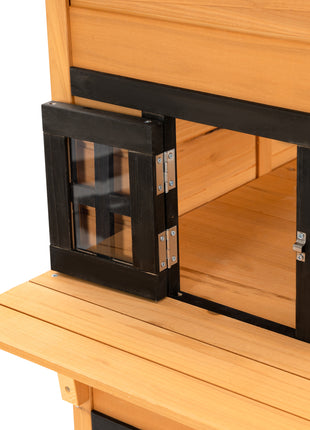 Outdoor Cat House, 3-Tier Kitty Shelter with 5 Escape Doors, Weather Resistant, Yellow & Black