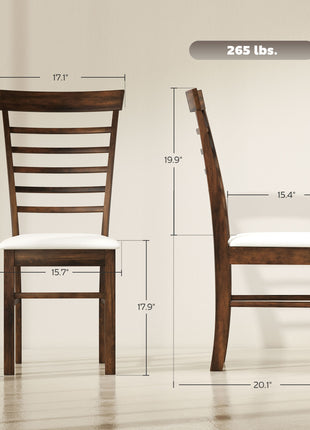 Wooden Dining Chairs Set of 4, Farmhouse Upholstered Kitchen Chairs with Rubber Wood Frame, Dark Brown and Beige