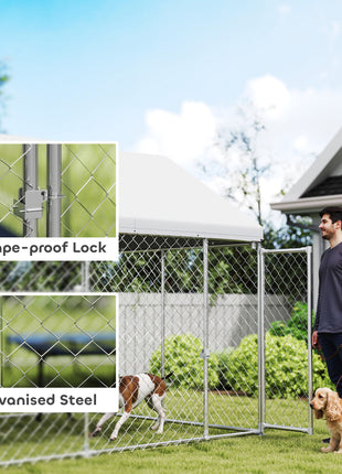 Heavy Duty Outdoor Dog Kennel with Waterproof Roof, Secure Latch, Chain Link Dog Run for Backyard, 20' x 7.5' x 8'