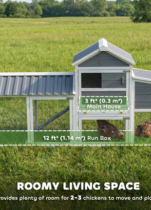 Chicken Coop with Wheels, 80" L Mobile Hen House with Run, Outdoor Wooden Chicken House with Nesting Box, Tray, Ramp