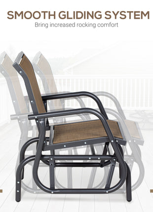 Outdoor Glider Chair, Steel Swing Chai with Curved Armrests for Porch, Garden, Poolside, Balcony, Brown