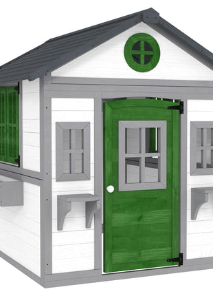 Wooden Playhouse for Kids Outdoor with Doors, Windows, Planter Pots and Boxes for Toddlers 3-8 Years, White