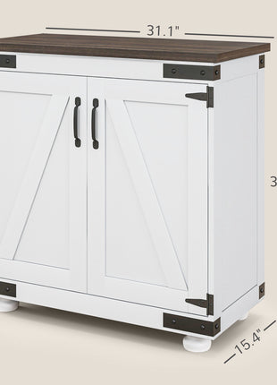 Kitchen Sideboard, Buffet Cabinet with Barn Door and Adjustable Shelf, Distressed White