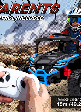 12V Kids Ride On Truck, Battery Powered Electric UTV Vehicle with Rear Suspension, Remote Control for 3-5 Years, Blue
