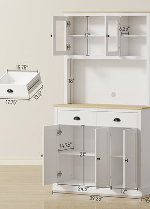 Freestanding Kitchen Cabinet, 71" Tall Pantry Cabinet, Modern Hutch with Wide Countertop, Adjustable Shelves, White