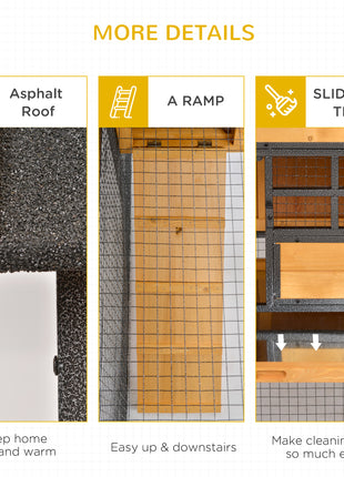 Outdoor Rabbit Cage Elevated Pet House w/ Slide-Out Tray, Natural Wood & Black