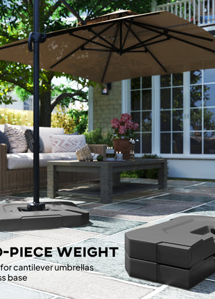 2-Piece Cantilever Umbrella Base Weight Set, 231 lb Water or Sand Fillable Outdoor Offset Umbrella Weights, Black