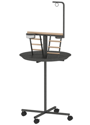 Bird Stand with Wheels Parrot Play Stand with Round Tray Stainless Steel Feed Bowls Indoor Outdoor Dark Gray