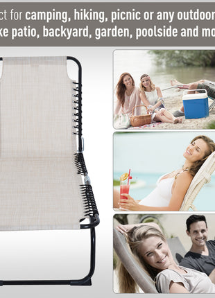 Foldable Chaise Lounge, 3-Position Reclining Back, Portable design and Breathable Mesh for Poolside, Camping, Hiking - Cream White
