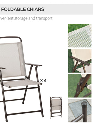 6 Piece Patio Dining Set for 4 with Umbrella, Outdoor Table and Chairs with 4 Folding Dining Chairs & Round Glass Table for Garden, Backyard and Poolside, Beige