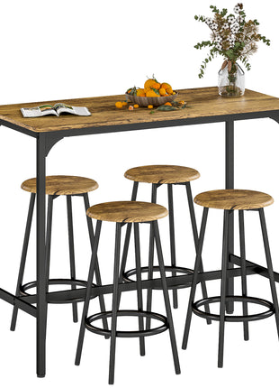 5-Piece Counter Height Bar Table and Chairs Set, Bar Table with Stools, Kitchen Table 4 Chairs, Rustic Brown