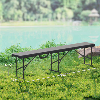 2 Pack 6 ft Portable Foldable Bench Seats, Plastic Folding Benches with Carrying Handle for Camping, Black