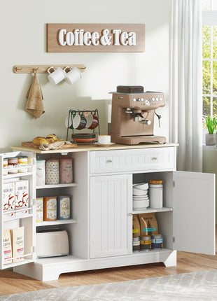 Modern Sideboard Cabinet, 41" Kitchen Buffet Cabinet with Drawer, Adjustable Shelf, 3 Doors for Dining Room, White