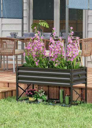 Galvanized Raised Garden Bed, Metal Planter Box with Legs, Storage Shelf and Bed Liner, Black