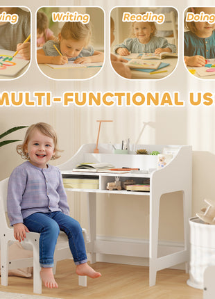 Kids Desk and Chair Set with Storage and Shelves, for Bedroom & Study Room, Gift for 3-8 Years Old, White