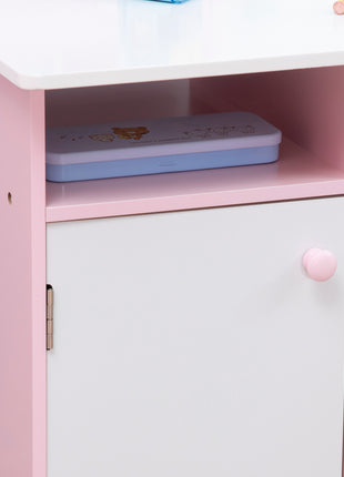 Toddler Table and Chair Set, Kids Writing Desk Homework Table with Whiteboard, Storage Cabinet, Pink