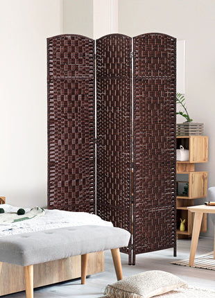 Room Divider 3 Panel, 6FT Tall Folding Privacy Screen, Freestanding Hand-Woven Partition for Room Separation with 360° Hinges, Paper Rope Diamond Weave, Brown