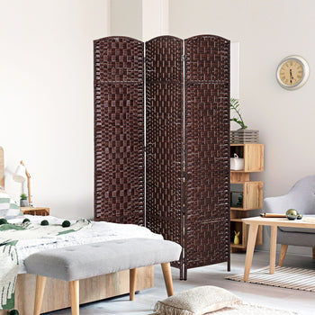 Room Divider 3 Panel, 6FT Tall Folding Privacy Screen, Freestanding Hand-Woven Partition for Room Separation with 360° Hinges, Paper Rope Diamond Weave, Brown