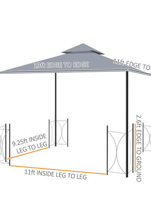 13x11 Gazebo with Sides, with Curtains, Removable Netting, Double Vented Roof, 8 Drainage holes, Aluminum Frame and Hooks, for Garden, Backyard, Patio, Gray