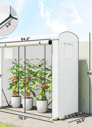 Mini Greenhouse, Portable Greenhouse with Roll-Up Door and 2 Mesh Windows, PE Cover, 78.7" x 29.5" x 74", White