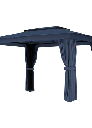 10' x 12' Outdoor Patio Gazebo, Soft Top Gazebo Canopy Shelter with Curtains, Netting, Steel Frame, Hooks, Blue