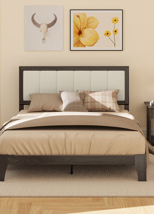 Full Bed Frame with Headboard Full Size Platform Bed Frame with Wooden Slats No Box Spring Needed Charcoal Gray