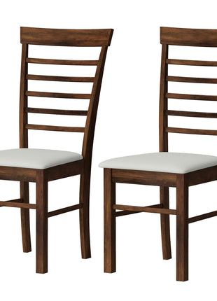 Wooden Dining Chairs Set of 2, Farmhouse Upholstered Kitchen Chairs with Rubber Wood Frame, Dark Brown and Beige