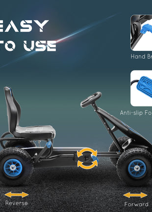 Kids Pedal Go Kart Ride-on Toy with Ergonomic Comfort, Pedal Car with Tough, Wear-Resistant Tread, Go Cart Kids Car for Boys & Girls with Suspension System, Safety Hand Brake, Ages 5-12, Blue