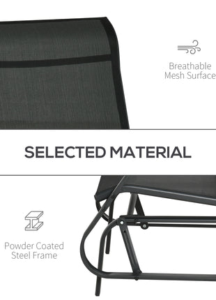 4 Pieces Gliders Set, Outdoor Furniture Sets with 2-Person Glider Patio Bench, Single Sling Chair and Glass Coffee Table for Backyard, Lawn and Garden, Black