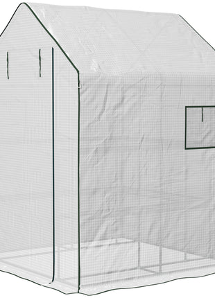 Portable Greenhouse, Water/UV Resistant Walk-In Small Outdoor Green House with 2 Tier Flower Rack Shelves, White
