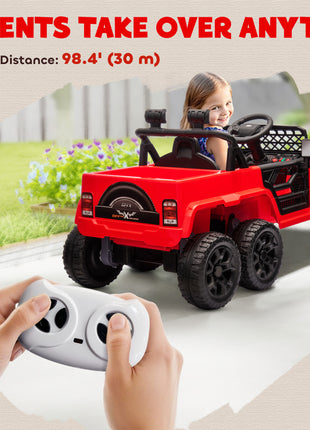 12V 4x4 Kids Electric Car w/ 2WD/4WD Switchable, Remote Control, Spring Suspension System, Back Trailer, Red