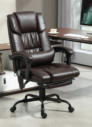 Massage Office Chair with 6 Vibrating Points, High Back Reclining Office Chair with Footrest and Remote, Brown