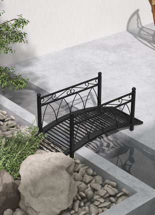 3.3' Metal Arch Zen Garden Pond Bridg with Safety Siderails for Stream, Fish Pond, Black