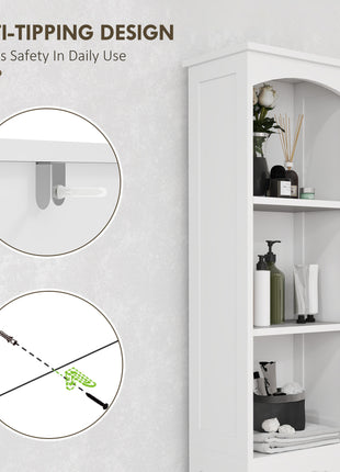 Farmhouse Tall Slim Bathroom Storage Cabinet with Recessed Drawer, Narrow Cabinet with Barn Door, White