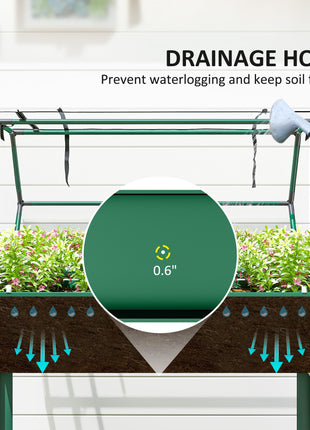 Elevated Garden Box with Greenhouse Cover, Raised Garden Bed with Legs and Drainage Hole for Vegetables, Green
