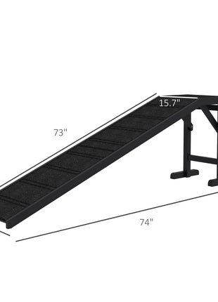 Dog Ramp w/ Non-Slip Carpet and Top Platform, 74" x 16" x 25", Black
