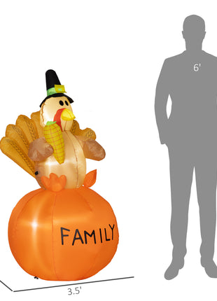 4.9ft Inflatable Thanksgiving Turkey, Blow Up LED Display for Garden Indoor Outdoor