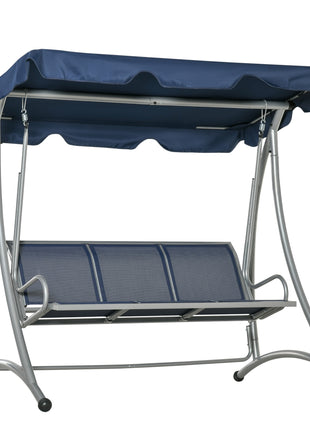 3-Seat Outdoor Porch Swing Chair, Patio Swing Glider with Adjustable Canopy, Breathable Seat, and Steel Frame for Garden, Poolside, Backyard, Blue