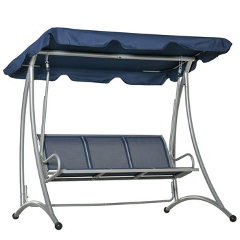 3-Seat Outdoor Porch Swing Chair, Patio Swing Glider with Adjustable Canopy, Breathable Seat, and Steel Frame for Garden, Poolside, Backyard, Blue