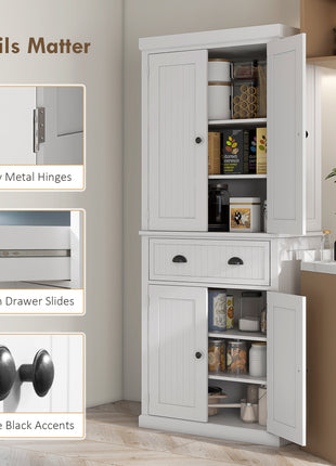 72" Kitchen Cabinet, Pantry Storage Cabinet with Doors and Shelves